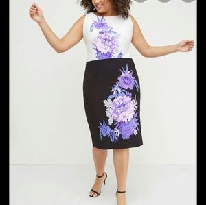 Floral colorblock sheath dress with back cutout